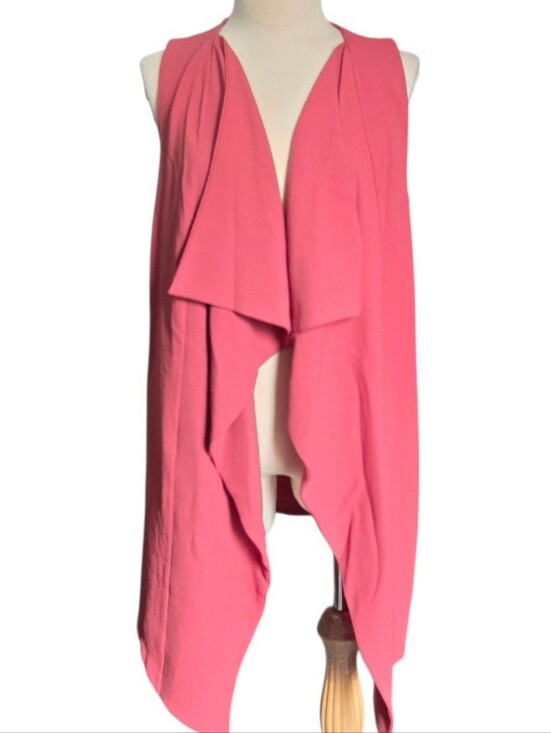 Revamped Jackets & Blazers - Revamped Open-Front Waterfall Vest in Coral Pink. Size Medium